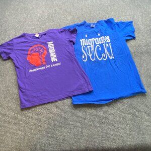 Migraine Awareness T-Shirts Bundle‎ M "Awareness For A Cure" & "Migraines Suck!"